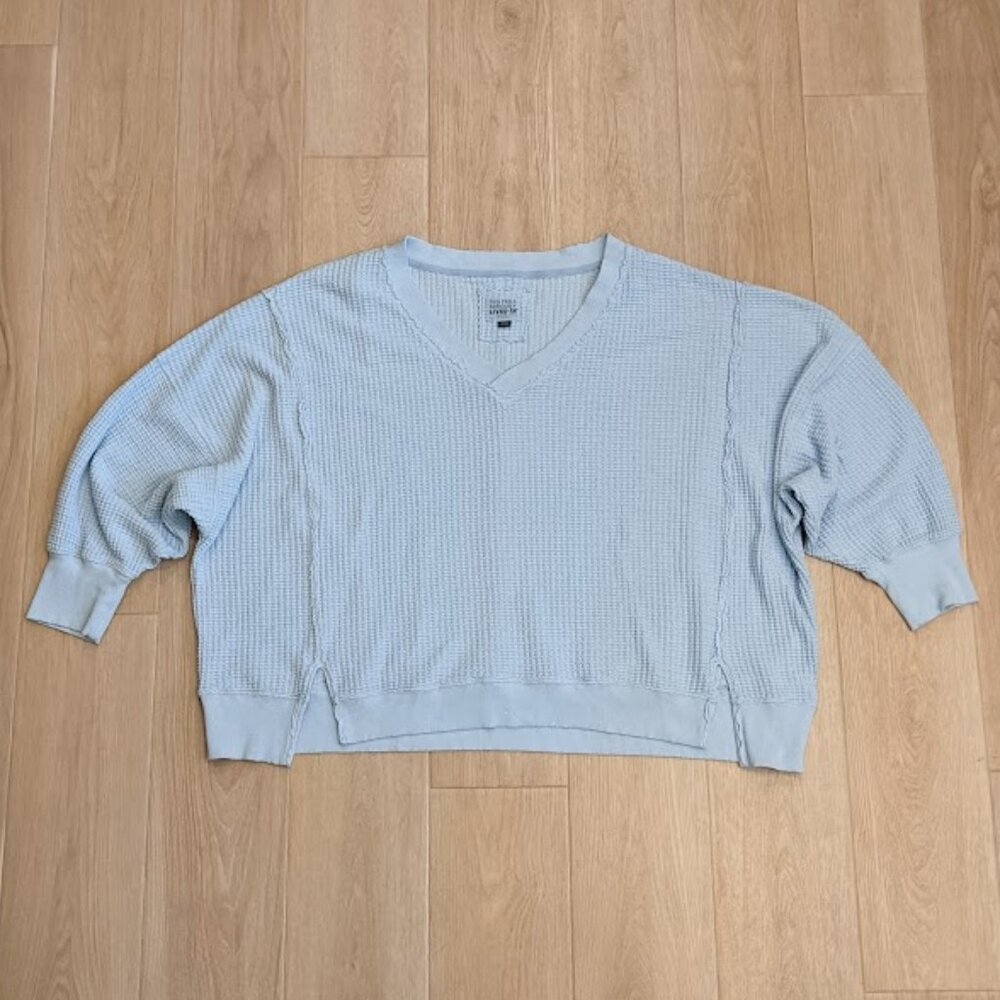 American Eagle Outfitters Aerie Light Blue Oversized waffle sweatshirt - Picture 4 of 8